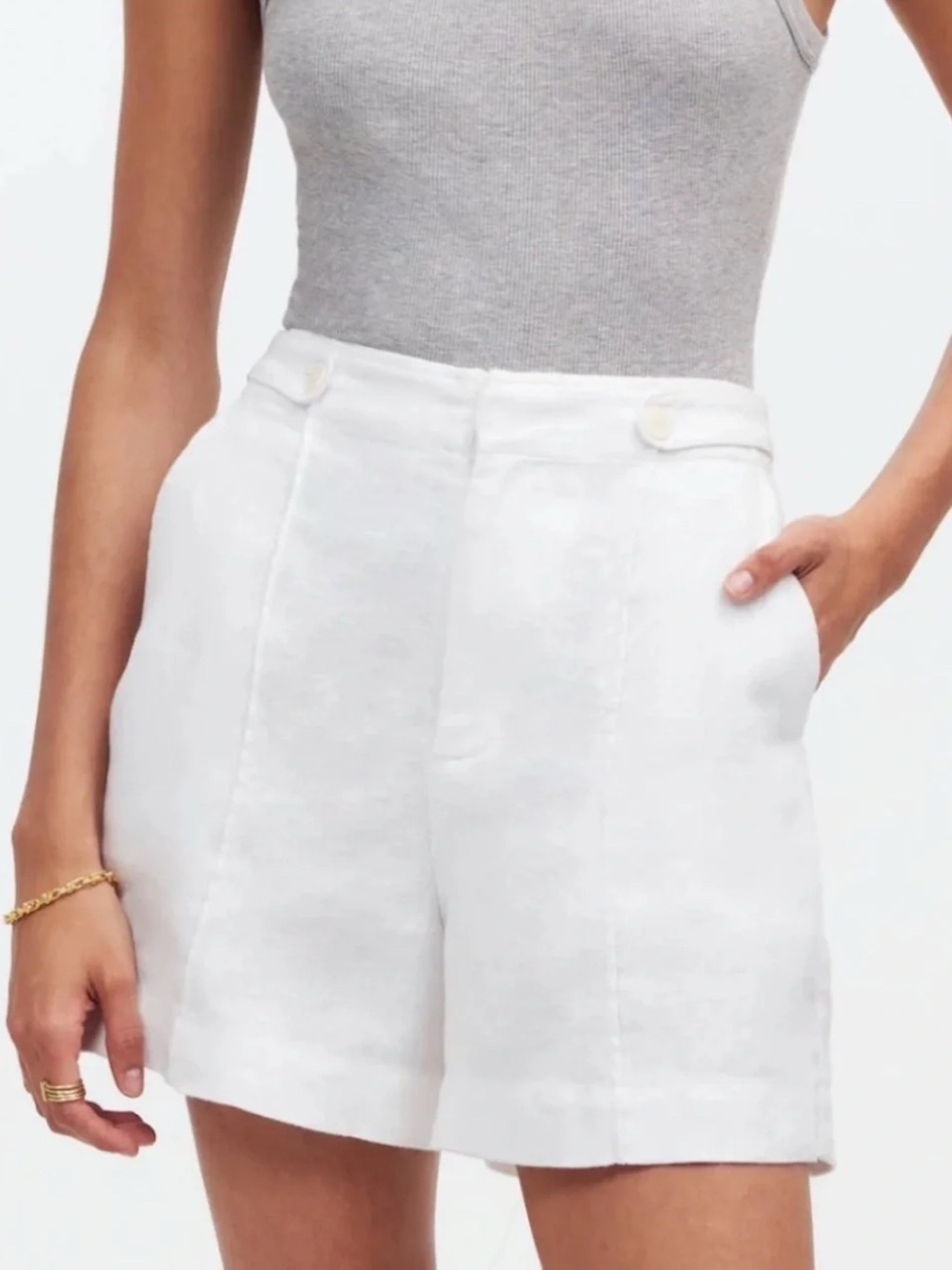 Madewell White High-Rise Linen-Blend Shorts